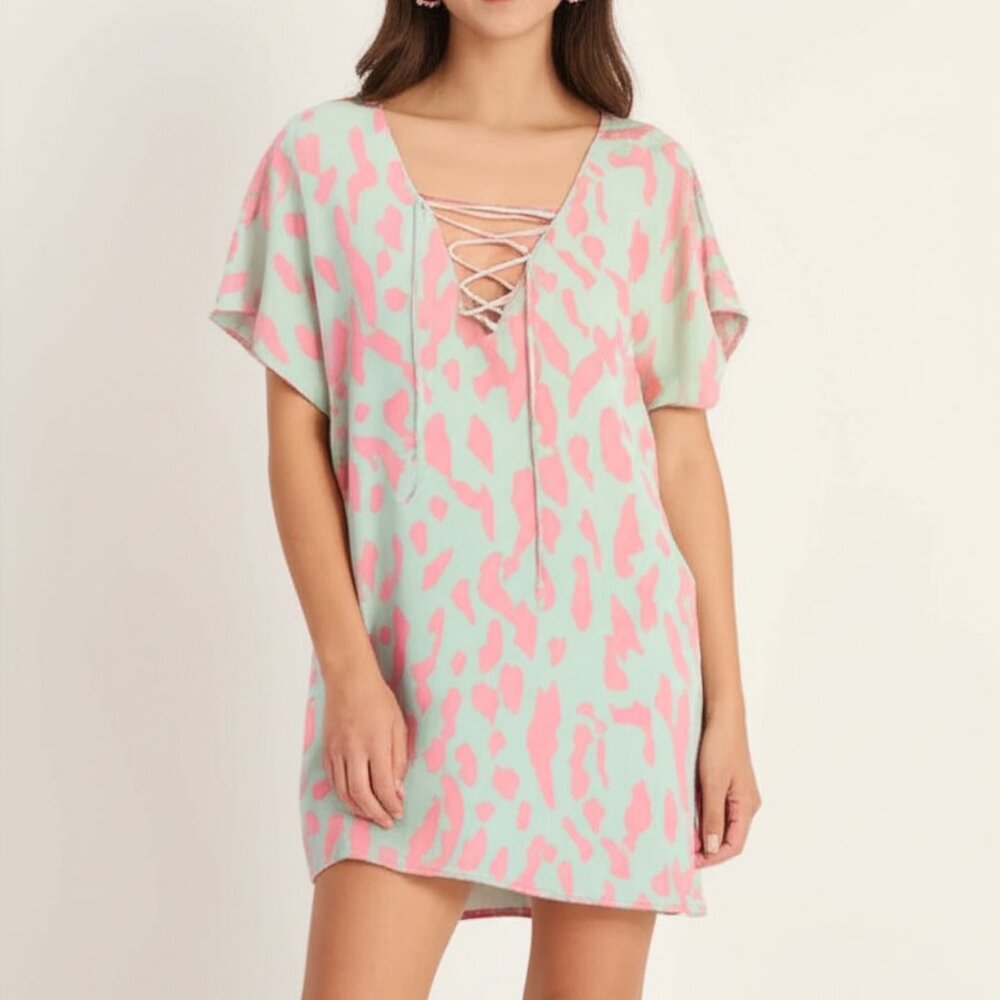 Buddy Love Mint and Pink Lace-Up Shift Dress